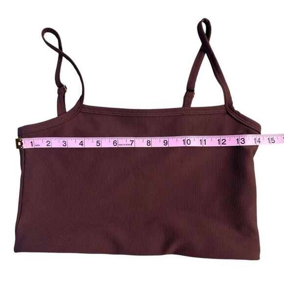 Wilo The Label Crop Top Womens Large Brown Square Neck Ribbed Wireless Stretch - Picture 9 of 12